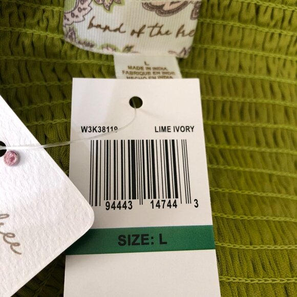 Land Of The Bee Lime Ivory Dress With Floral Pattern & Ruffle Trim Size Large - Picture 10 of 10